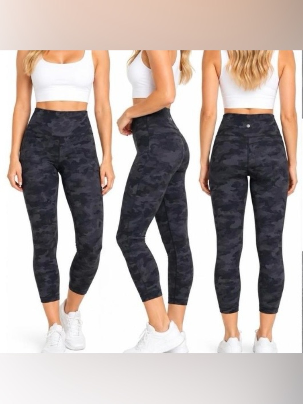 Lululemon Pace Rival High-Rise Crop 22" Sz 4 Incognito Camo Grey/Black Leggings